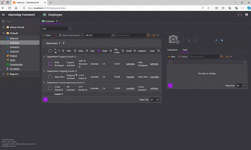 Higher rendering speed in the Employess view - XAF for Blazor, DevExpress