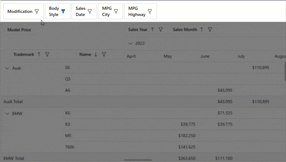 Pivot Table — Filter Fields