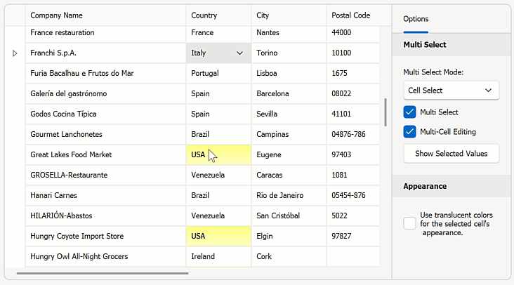 Multi-Cell Editing - WinForms Data Grid and TreeList, DevExpress