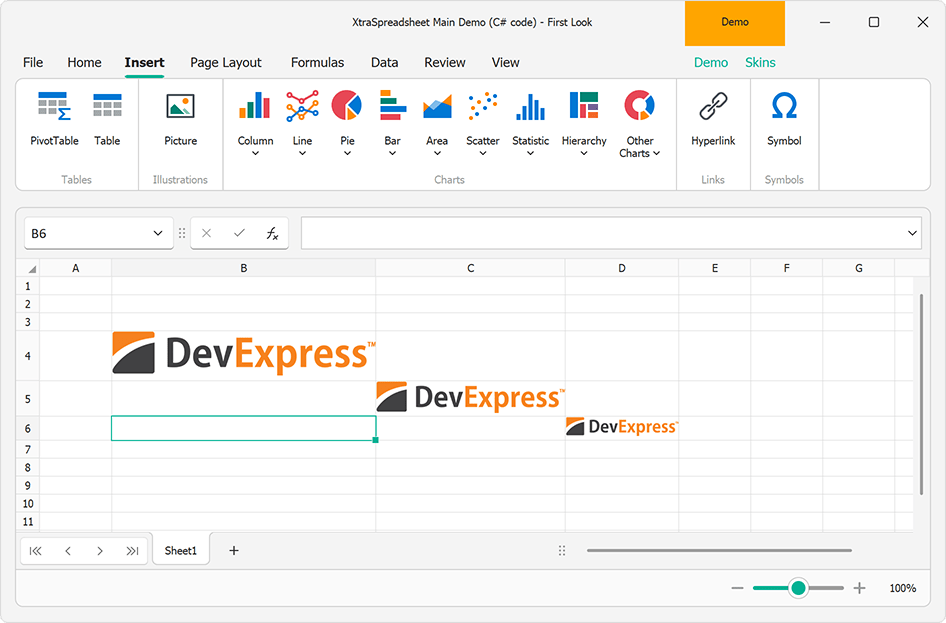 Embed Images in Cells - WinForms Spreadsheet, DevExpress