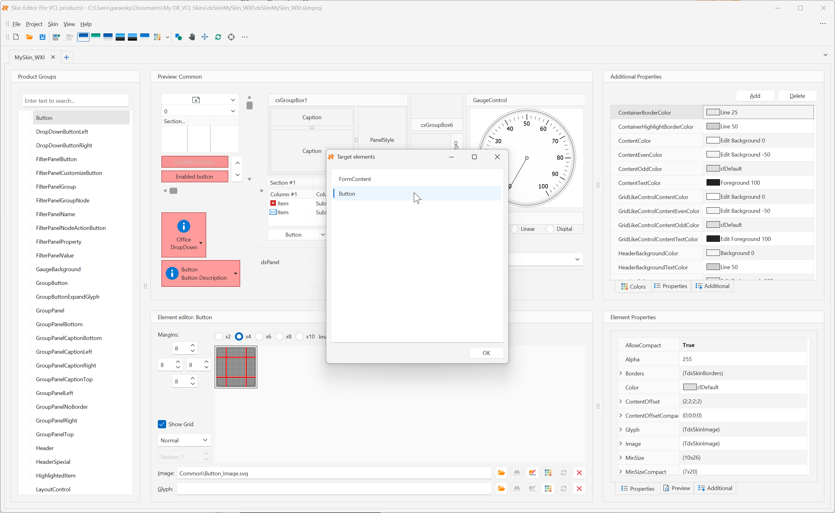 Updated Skin Editor with Skin Element Highlight Functionality - VCL Components, DevExpress