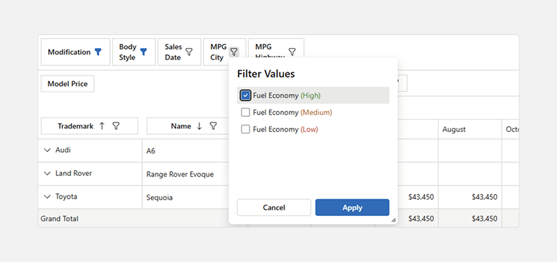 Pivot Table — Filter Menu Template