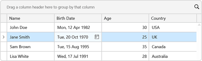 ShowForFocusedCell - Per-Column Control of Editor Button Visibility in the WPF Data Grid, DevExpress