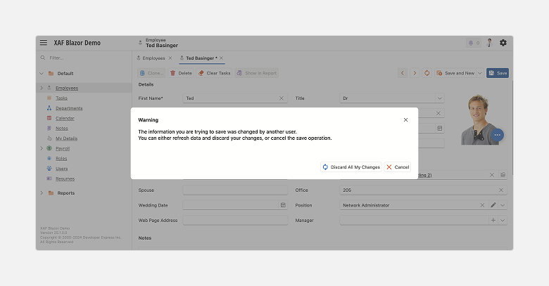 Concurrency Control for EF Core - XAF for Blazor, DevExpress
