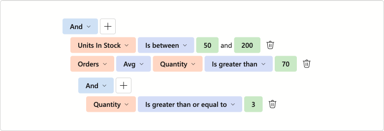 Blazor Filter Builder - Collection Field and Aggregate Function Support