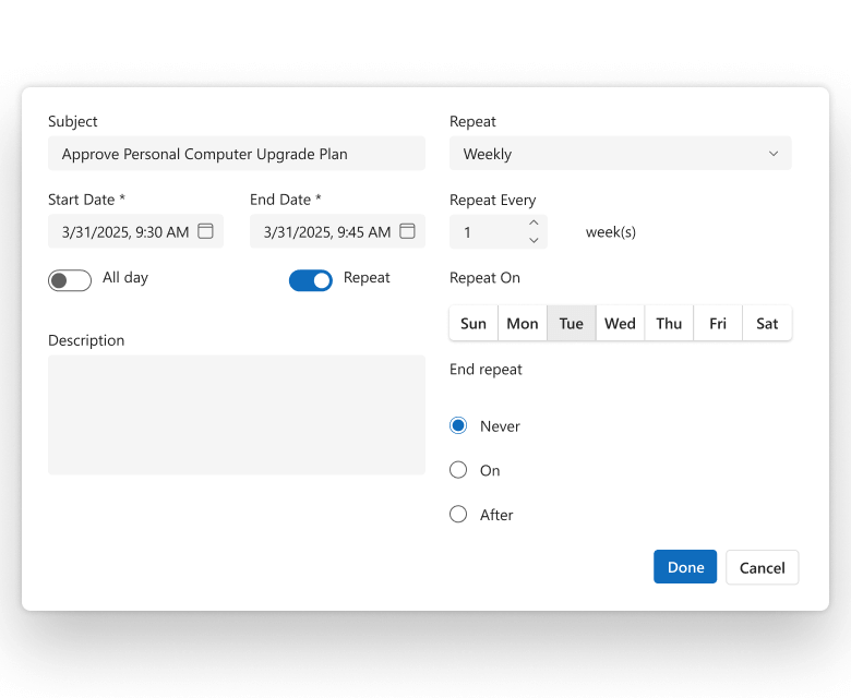 DevExtreme Scheduler appointment edit form, v25.1