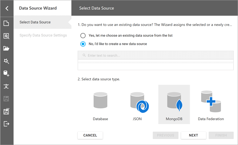 Web Report Designer - MongoDb Data Source Wizard, DevExpress Reports