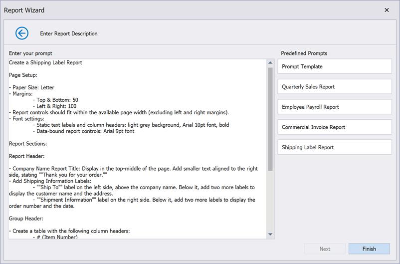 Report Description - DevExpress Report Wizard