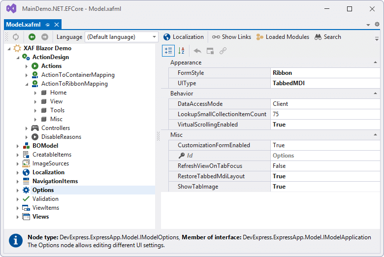 XAF ASP.NET Core Blazor Ribbon Model Editor, DevExpress